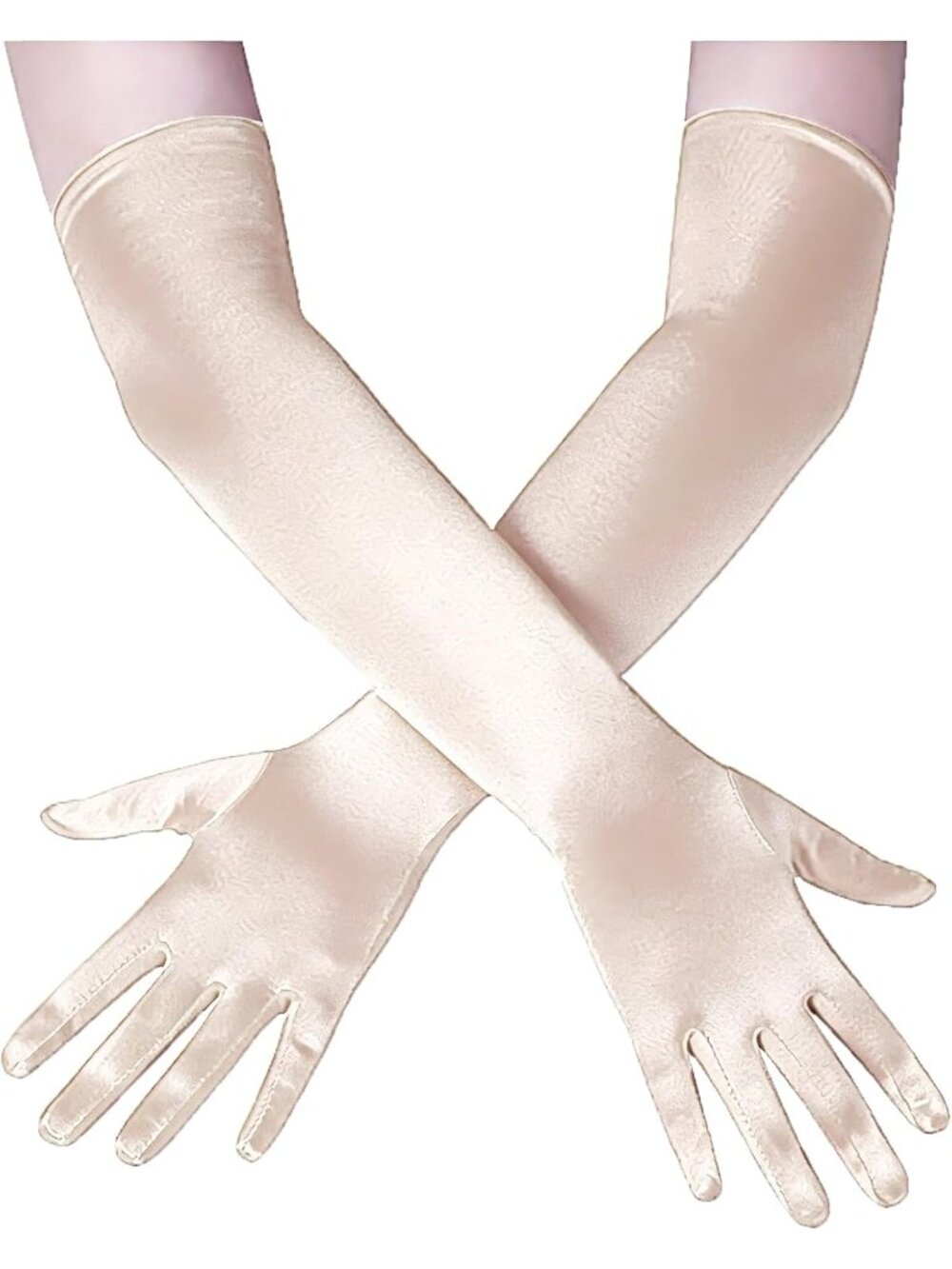 Women's Champagne Elbow Length 21-Inch 1920s Wedding Costume Satin Opera Gloves